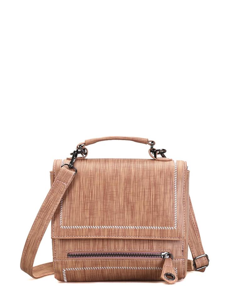 Shein Contrast Stitching Wood Grain Pu Shoulder Bag