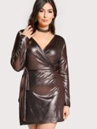 Shein Metallic Long Sleeve Dress Purple