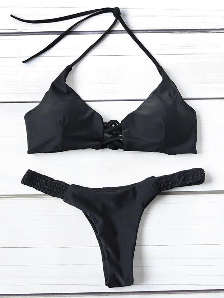 Shein Woven Trim Triangle Bikini