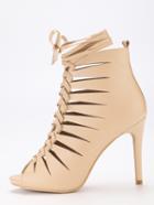 Shein Apricot Strappy Peep Toe Lace Up High Heels