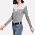 Shein Lace Panel Ribbed Tee