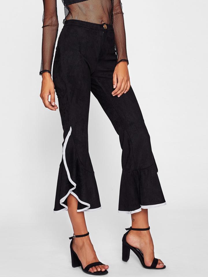 Shein Suede Contrast Trim Frill Hem Pants