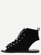Shein Black Peep Toe Lace-up Cutout Sandals