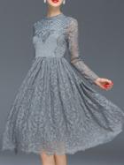 Shein Grey Sheer Gauze Embroidered Lace A-line Dress