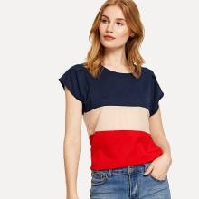 Shein Round Neck Color Block Tee