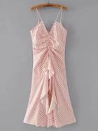 Shein Shirred Lace Up Ruffle Trim Cami Dress