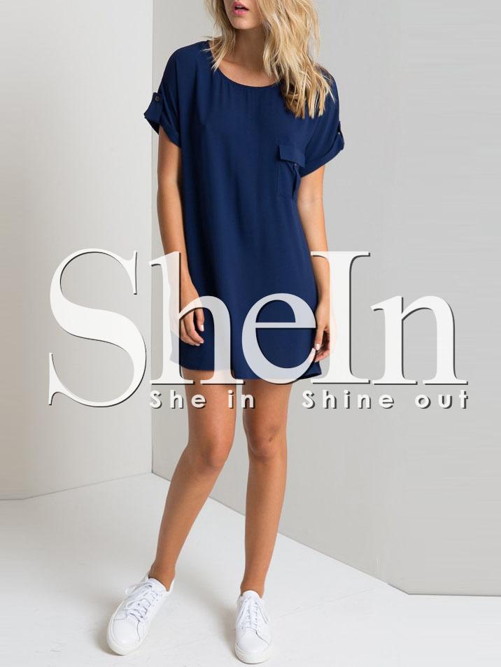 Shein Royal Blue Pocket Zipper Back Shift Dress