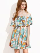 Shein Multicolor Print Ruffle Off The Shoulder Shift Dress