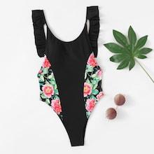 Shein Backless Ruffle Random Floral Swimsuit
