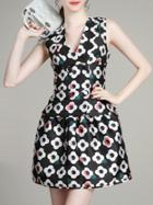 Shein Black V Neck Print Top With Skirt