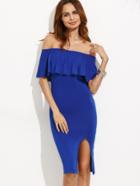 Shein Flounce Layered Neckline Leg Split Fitted Dress