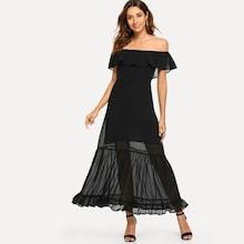 Shein Ruffle Trim Off The Shoulder Solid Dress