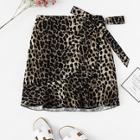 Shein Leopard Knot Side Ruffle Hem Skirt