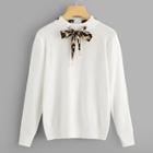 Shein Tie Neck Leopard Print Jumper