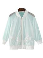 Shein White Zipper Front Embroidery See-through Sunscreen Outerwear