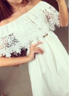 Rosewe Off The Shoulder White Lace Flouncing Dress