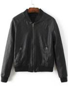 Shein Black Diamond Pattern Pu Bomber Jacket