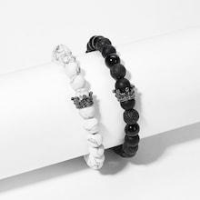 Shein Men Marble Pattern Beaded Bracelet Set 2pcs