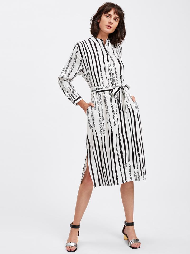 Shein Striped Random Side Split Shirt Dress