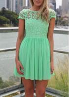 Rosewe Cute Green Open Back Mini A Line Dress