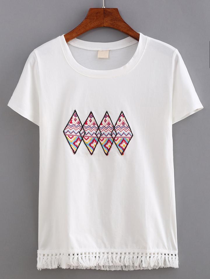 Shein Tassel Trimmed Tribal Print Patch T-shirt