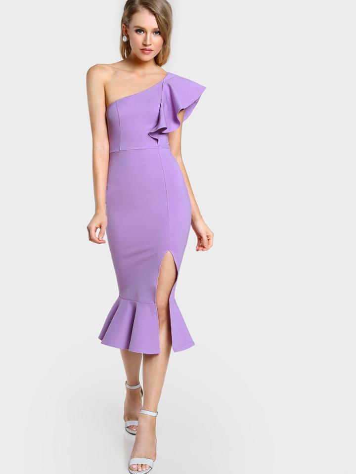 Shein Flounce One Shoulder Slit Fishtail Dress