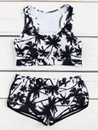 Shein Palm Tree Print Racer Back Tankini Set