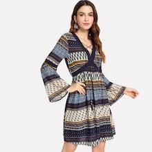 Shein Lace Up Tassel Bell Sleeve Dress