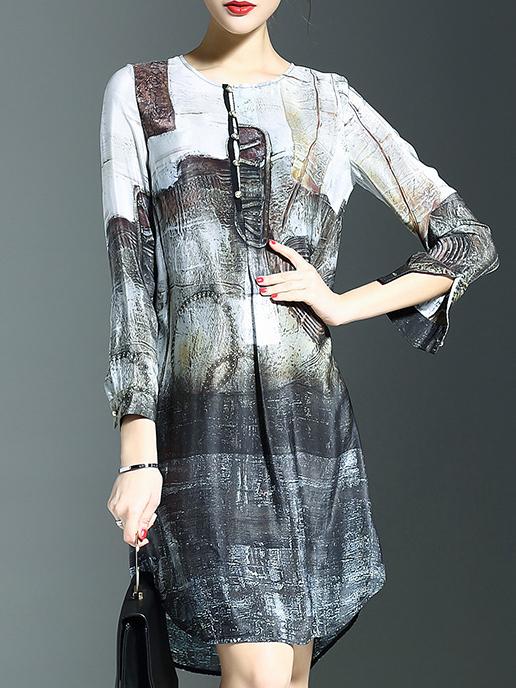 Shein Multicolor Crew Neck Furcal Print Dress