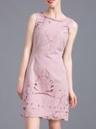 Shein Pink Embroidered Hollow Sheath Dress