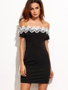 Shein Black Embroidered Lace Applique Off The Shoulder Dress