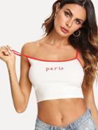 Shein Letter Embroidered Ribbed Cami Top