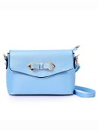 Shein Blue Metal Bow Embellished Flap Crossbody Bag