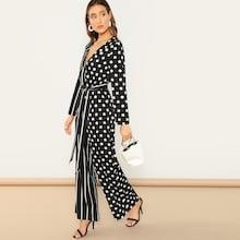 Shein Mixed Print Belted Wrap Palazzo Jumpsuit