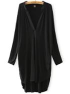 Shein Black Kaftans Deep V Neck Asymmetrical Loose Dress