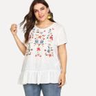 Shein Plus Embroidery Ruffle Hem Semi Sheer Blouse