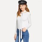 Shein Ribbon Decoration Solid Tee