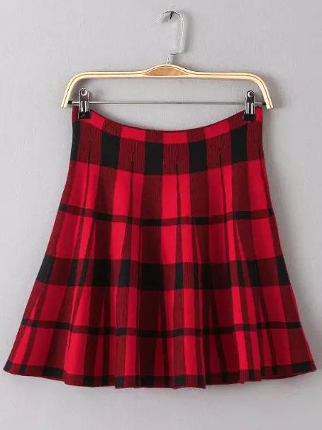 Shein Red Plaid Flare Skirt