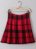 Shein Red Plaid Flare Skirt