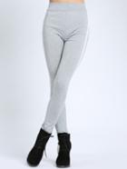 Shein Pale Grey Elastic Waist Vertical Striped Leggings