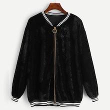 Shein Plus Contrast Stripe Trim Velvet Jacket