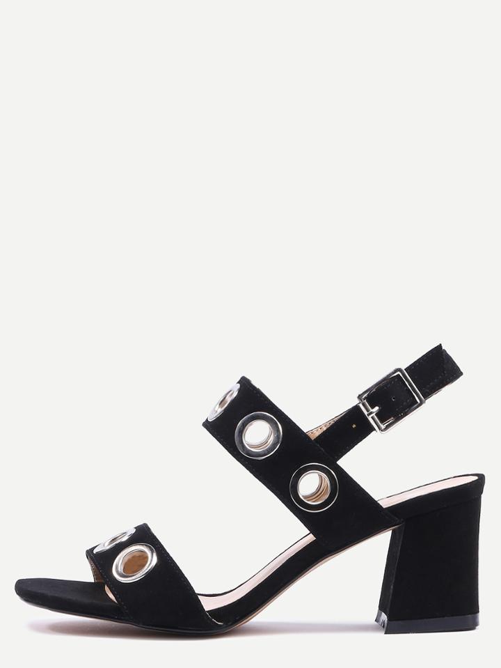 Shein Metal Eyelet Strap Sandals - Black