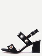 Shein Metal Eyelet Strap Sandals - Black