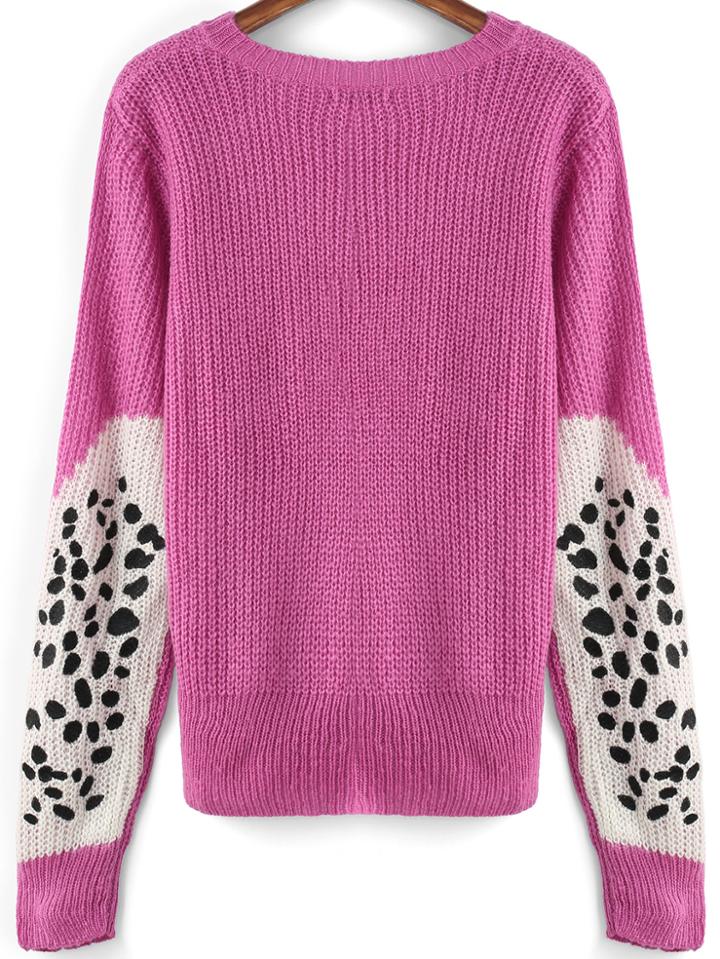 Shein Red Round Neck Spot Sleeve Knit Sweater
