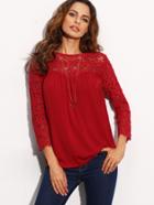 Shein Burgundy Lace Patchwork Criss Cross Back Blouse