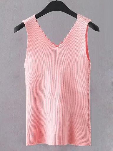 Shein Pink Scallop Neck Knit Tank Top