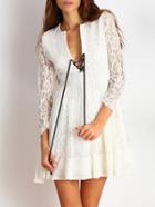 Shein White Sheer Lace Up Pleated Dress
