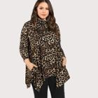 Shein Plus Cowl Neck Hanky Hem Leopard T-shirt