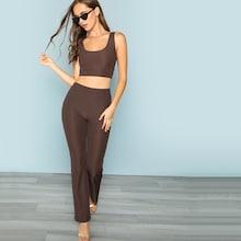 Shein Scoop Neck Rib Knit Top & Skinny Pants Set