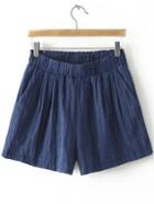 Shein Navy Pockets Elastic Waist Hollow Embroidery Shorts
